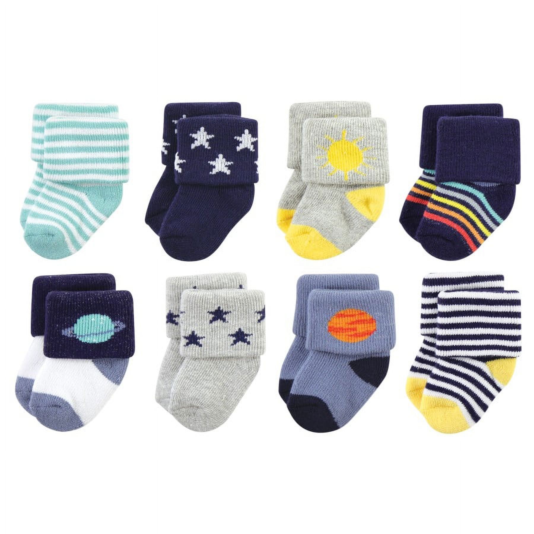 Hudson Baby Infant Boy Cotton Rich Newborn and Terry Socks, Solar System, 0-6 Months